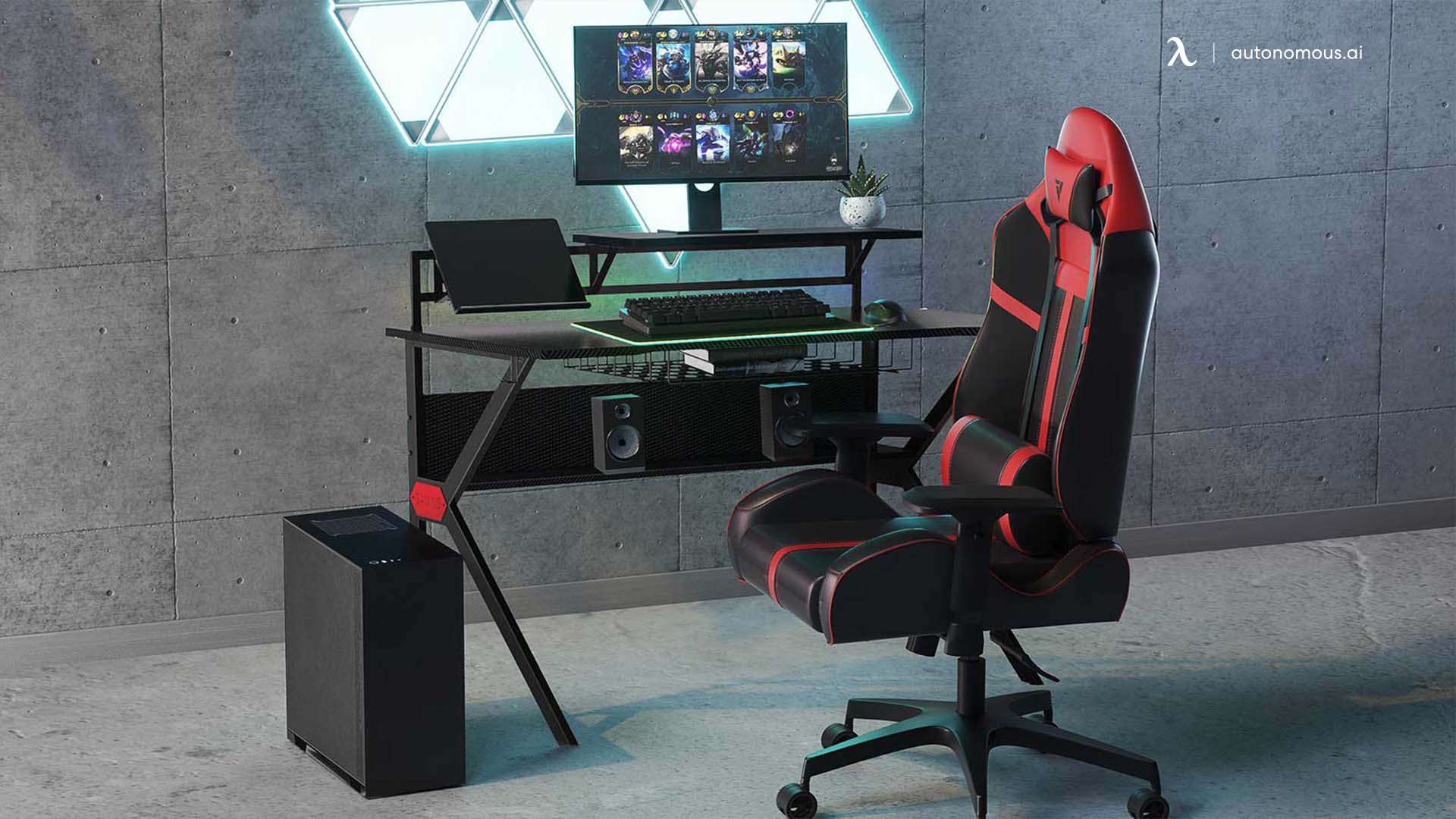 PC Gaming Desk Setup with Drawers