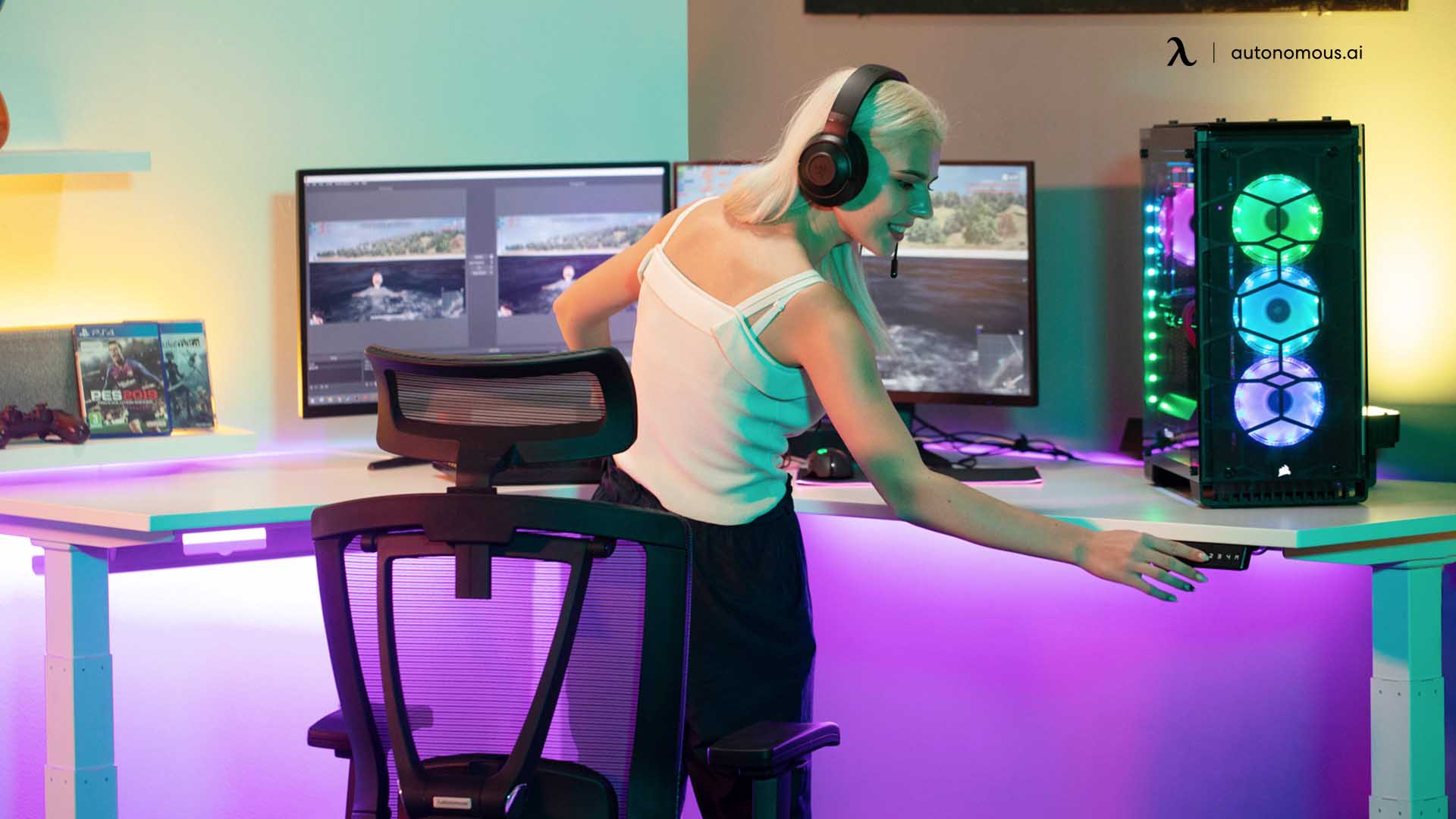 Gaming Desk Setup with LED Lights