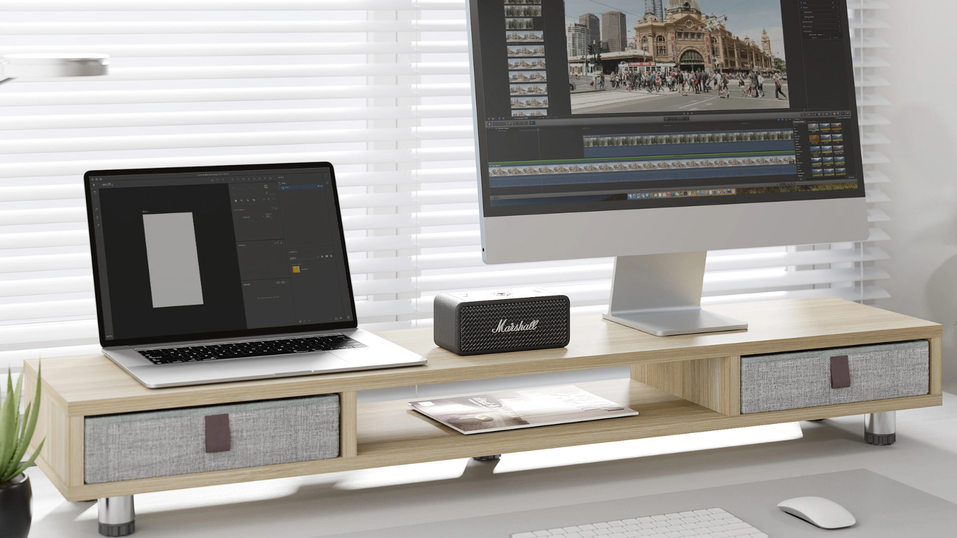 FENGE Dual Monitor Stand with 2 Drawers