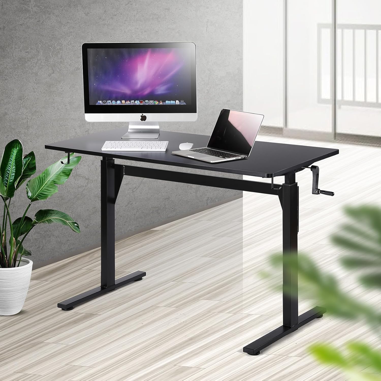 Manual Stand Up Desk with Headphone Hook