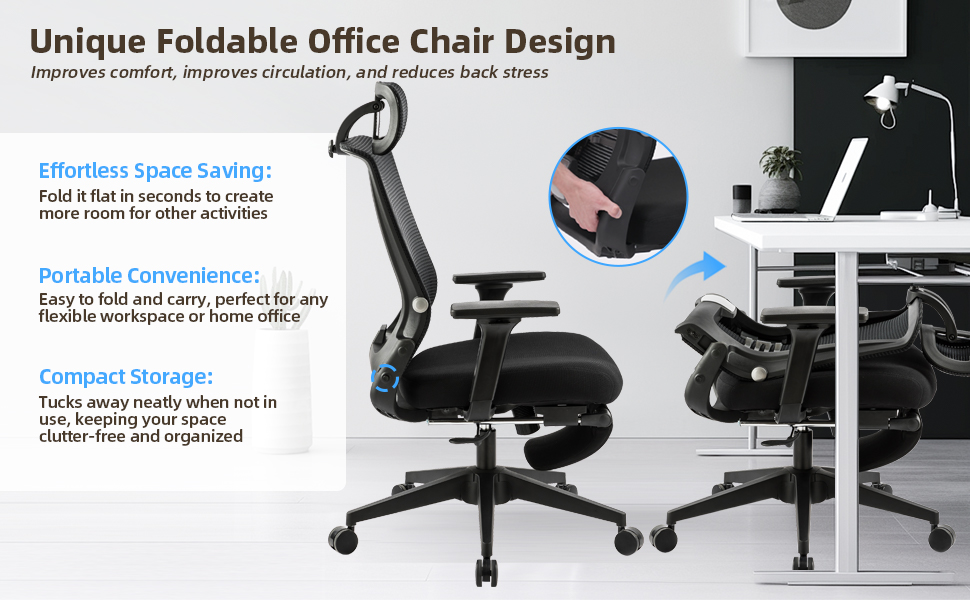HForesty Foldable Office Chair with Foot Rest