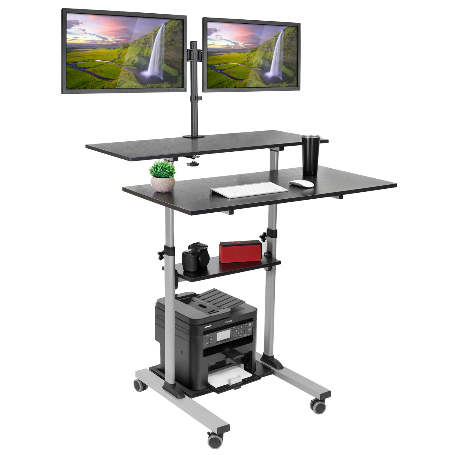 Mount-It! Large Height Adjustable Rolling Stand up Desk: w/ Monitor Mount