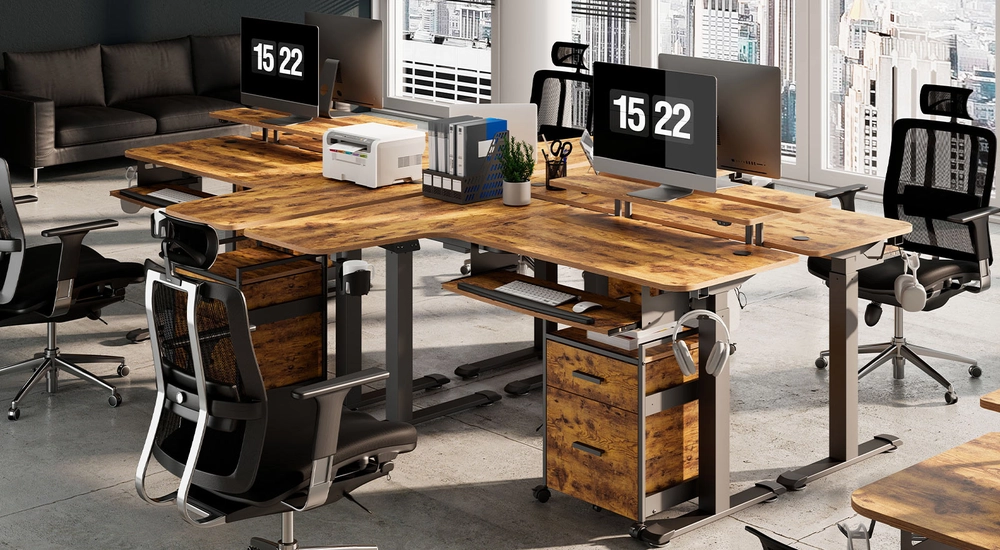 EUREKA ERGONOMIC L60 L-shaped Standing Desk: Key board tray, Rustic