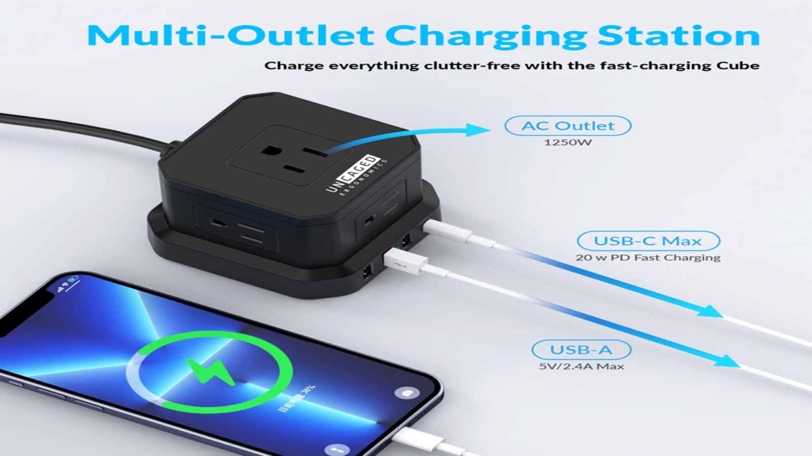 Uncaged Ergonomics Power Strip: Power Cube with USB