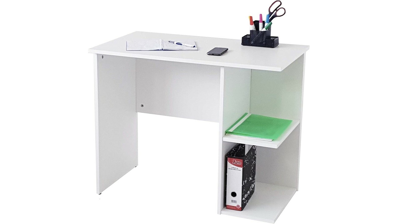 US OFFICE ELEMENTS White Computer Study Desk/PC Workstation: 2 Shelves