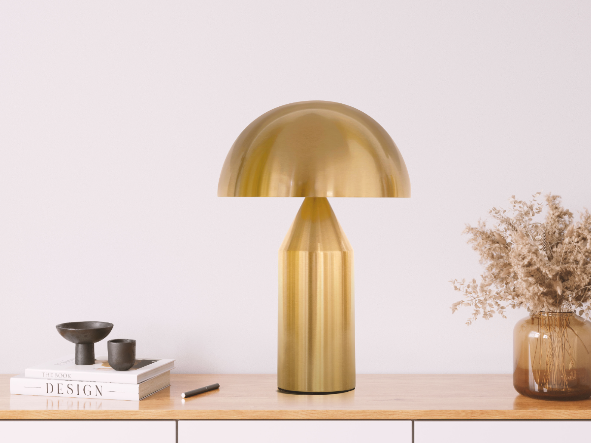 Brightech Venus 14 in. Antique Brass Modern Integrated LED Bedside Table Lamp