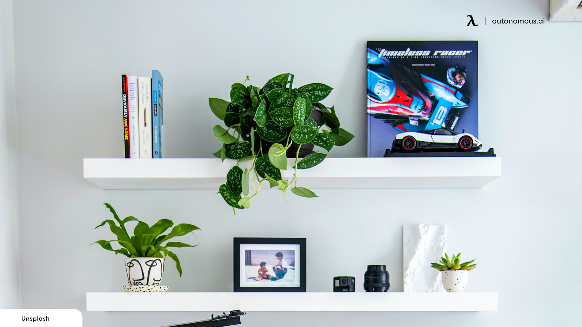 Install Floating shelves organize office desk