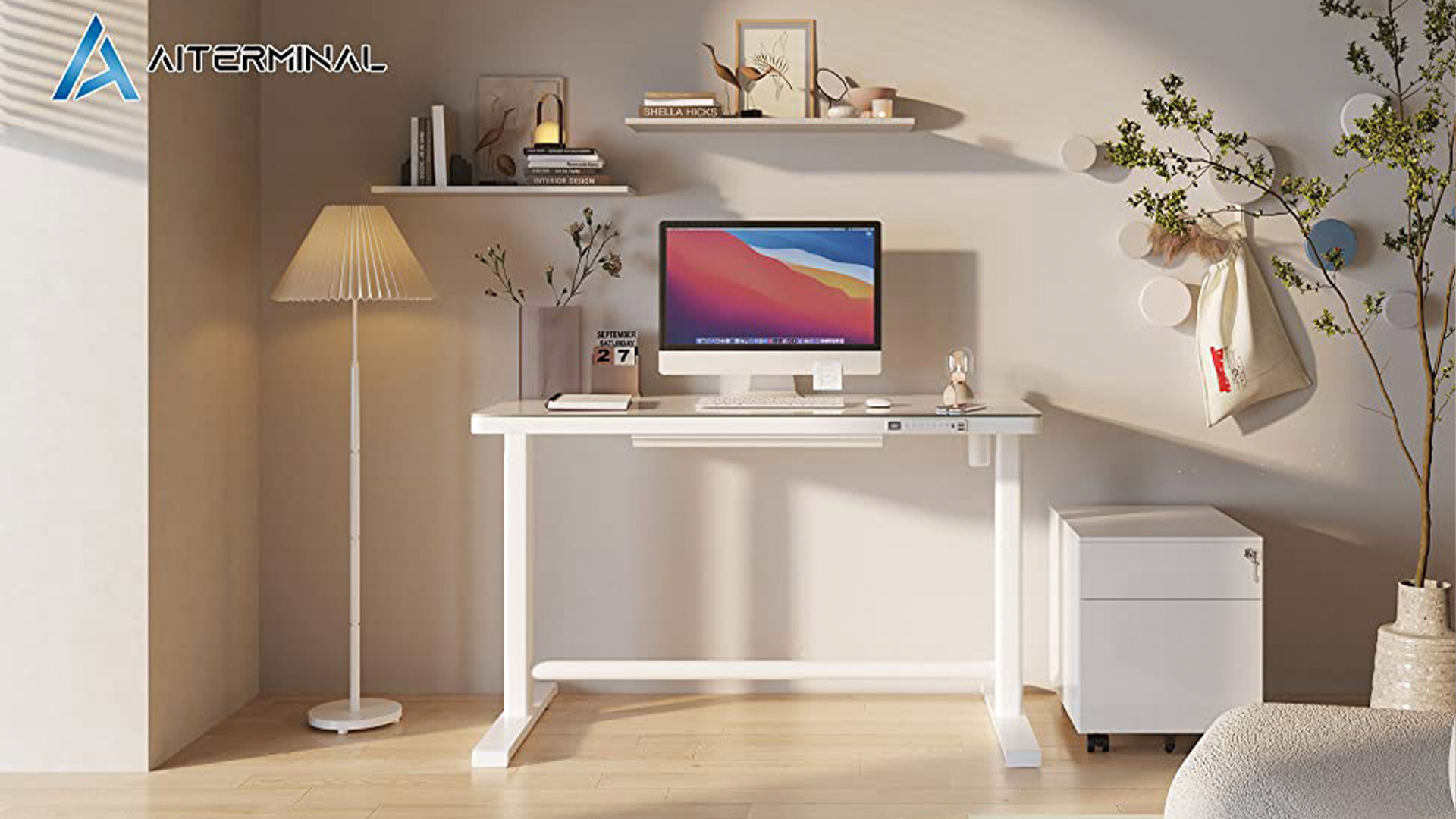 Aiterminal Ergonomic Tempered Glass Desk: USB ports /4 programmable